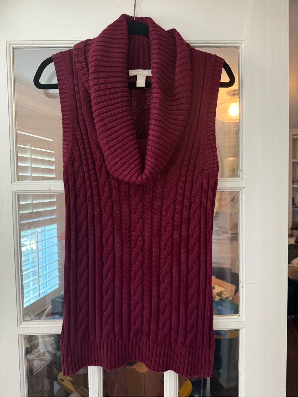 Banana Republic Sleeveless Cable-Knit Cowl Neck Sweater - Burgundy